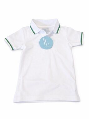 Little English White Polo with Green Trim